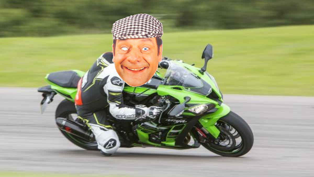 Del Boy riding a motorcycle